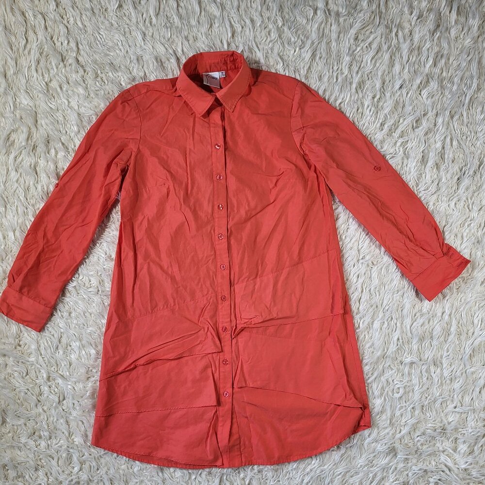 Finley Tunic Womens Button Front Blouse Tunic Classic Coral Cotton Blend Size M